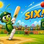 Doodle Cricket cartoon batsman hitting six