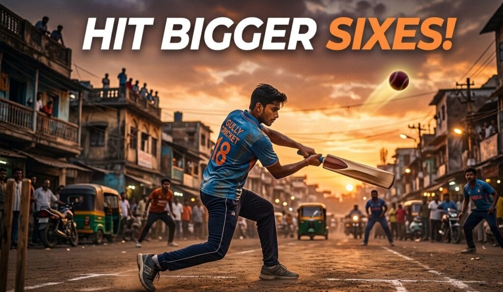 Tennis cricketer hitting six with scoop bat