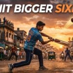Tennis cricketer hitting six with scoop bat