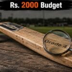 Best English willow bats under Rs. 2000 - comparing Grade 4 and Grade 5 budget cricket bats on wooden surface with price tag